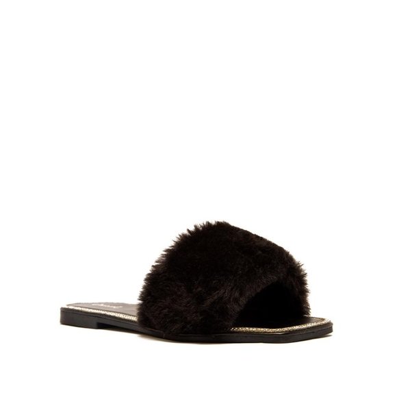 *SALE! Black Faux Fur Embellished Sandals - Picture 4 of 8